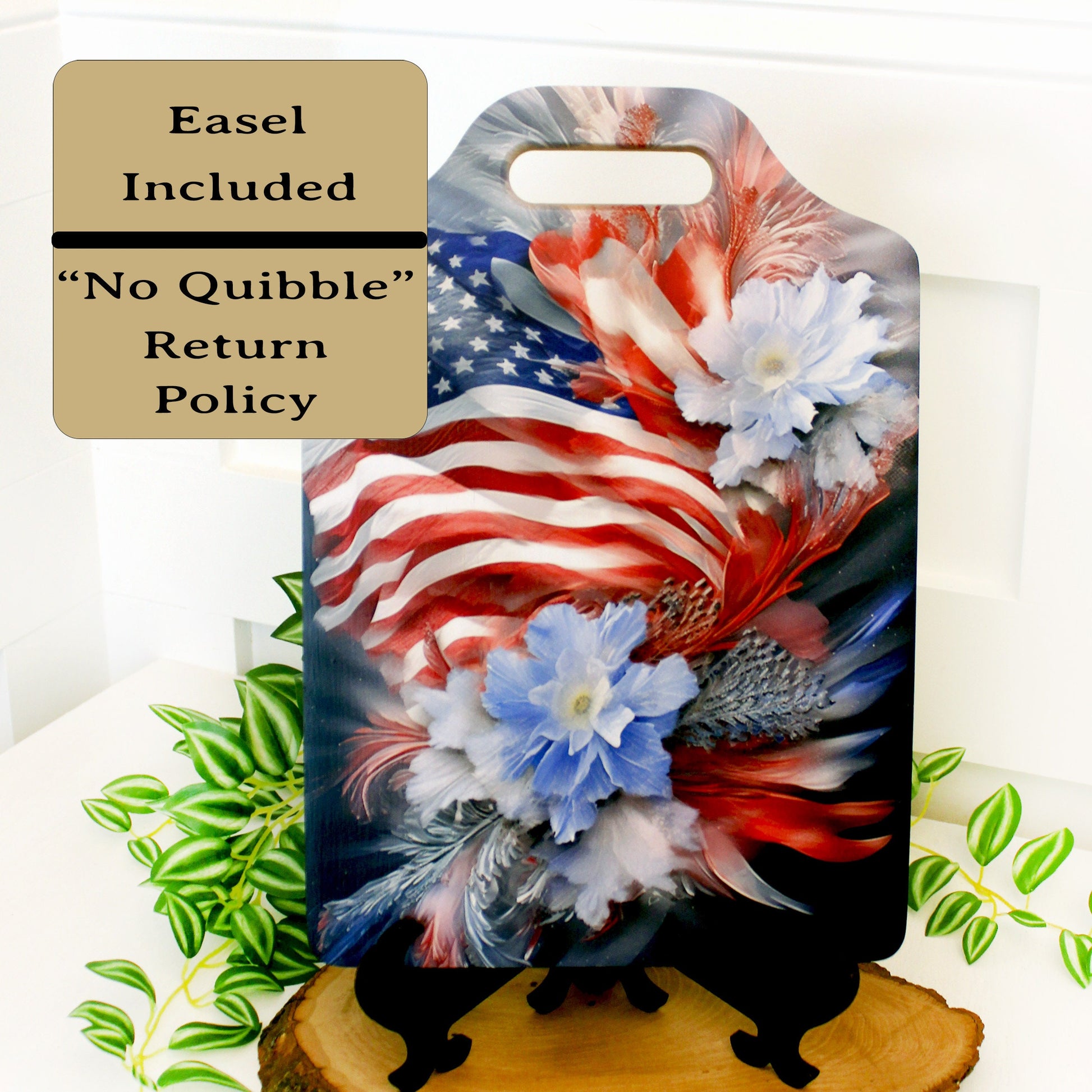 Patriotic Flag Kitchen Decor, Environmentally Friendly Handled Bamboo Cutting Board Decorated with UV Ink with Unique Patriotic Flag Design