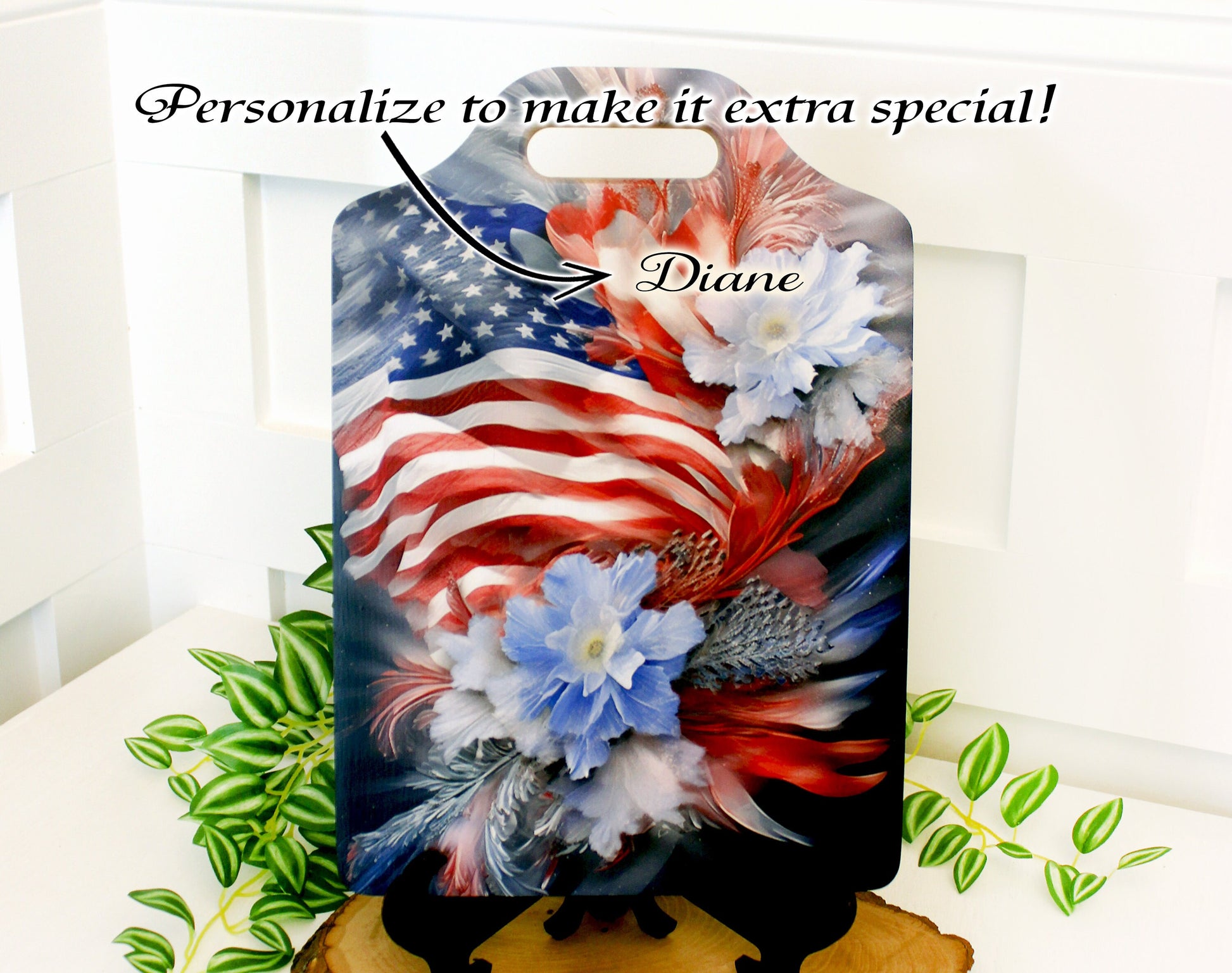 Patriotic Flag Kitchen Decor, Environmentally Friendly Handled Bamboo Cutting Board Decorated with UV Ink with Unique Patriotic Flag Design