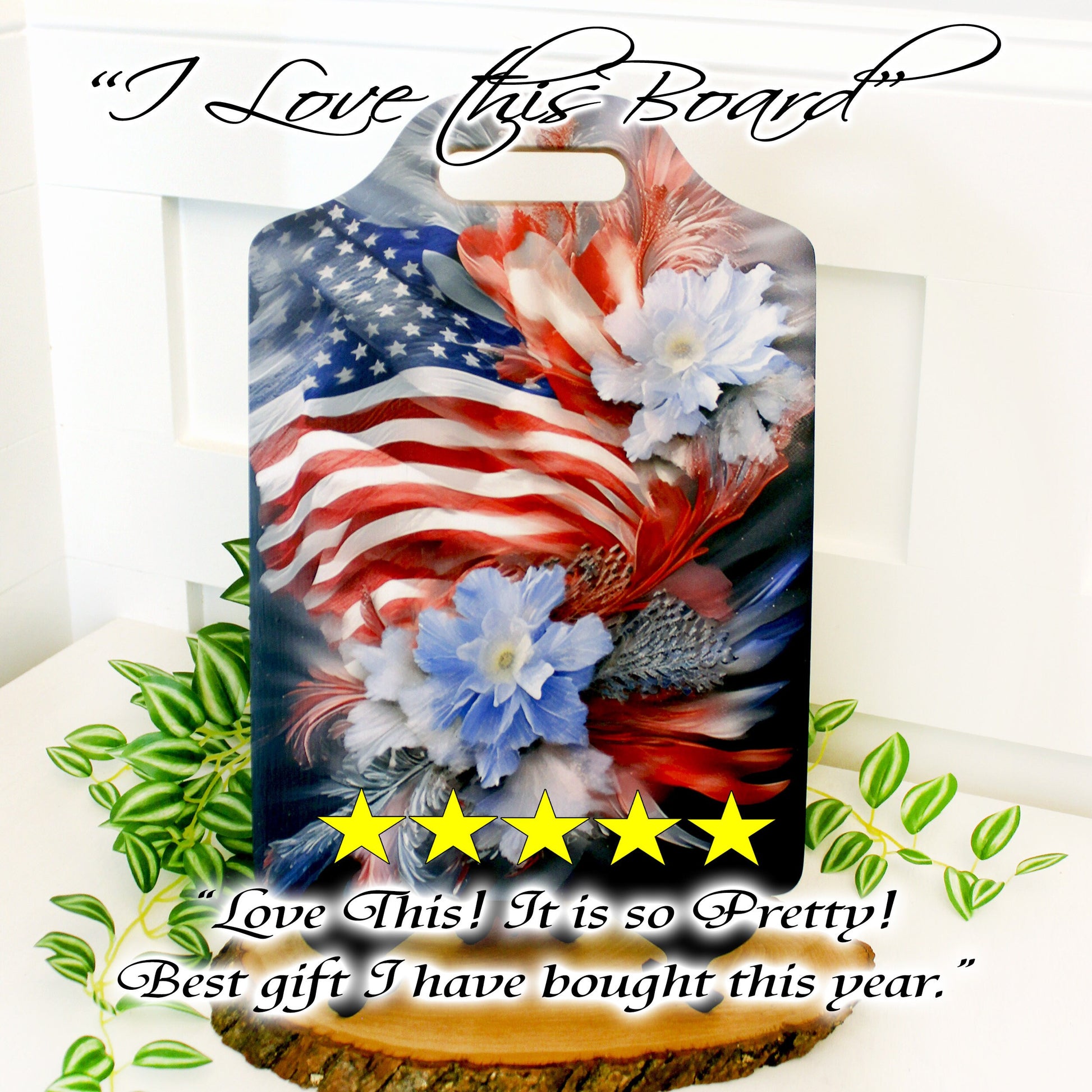 Patriotic Flag Kitchen Decor, Environmentally Friendly Handled Bamboo Cutting Board Decorated with UV Ink with Unique Patriotic Flag Design