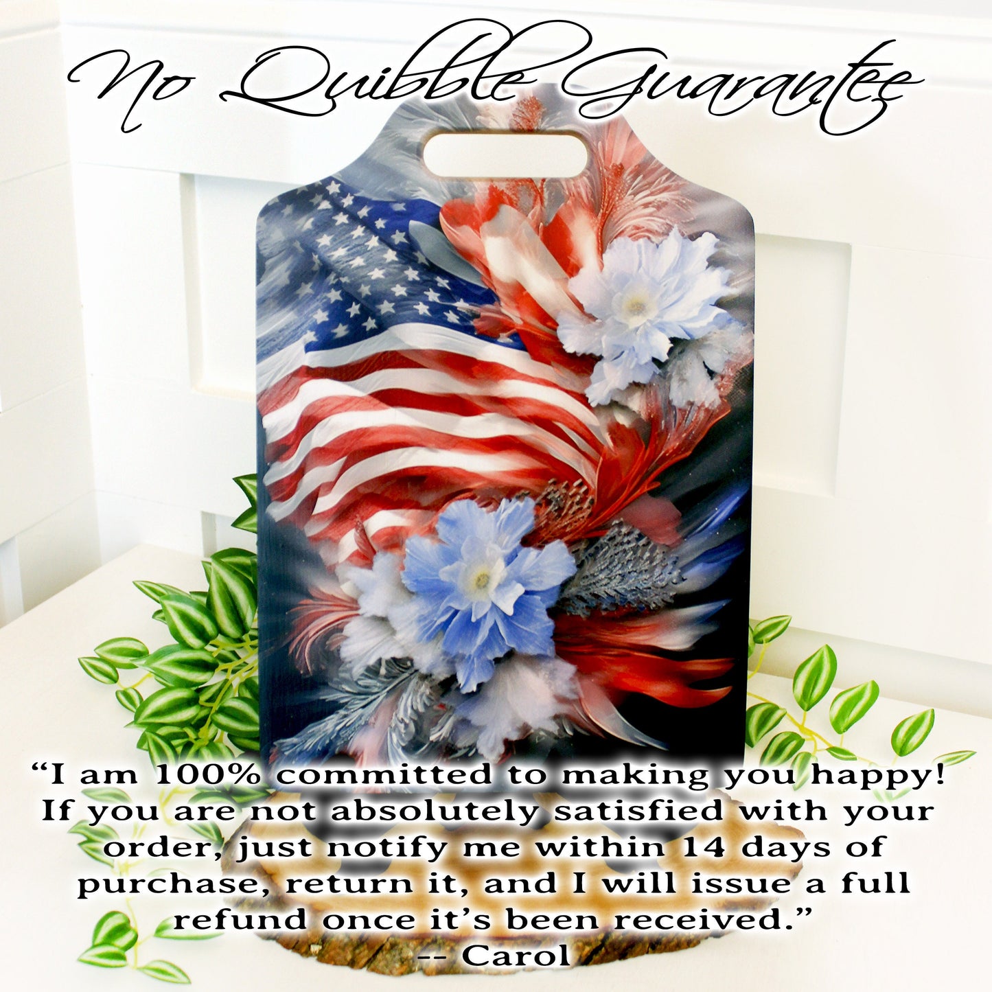 Patriotic Flag Kitchen Decor, Environmentally Friendly Handled Bamboo Cutting Board Decorated with UV Ink with Unique Patriotic Flag Design