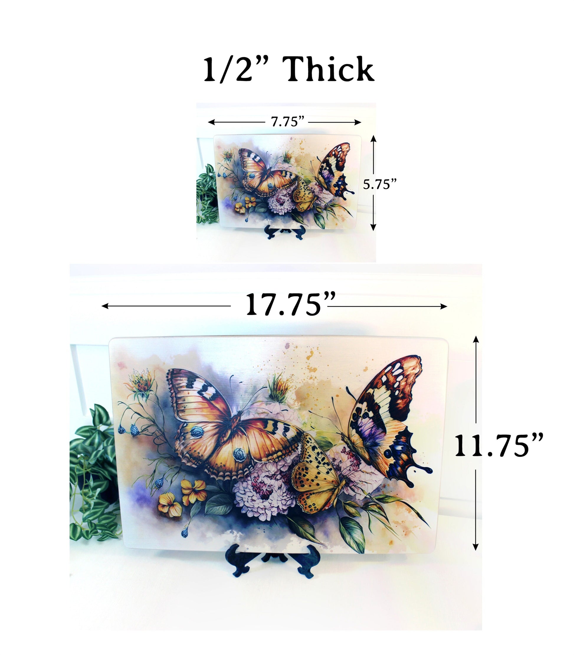 Colorful Butterflies with Spring Flowers Brighten up your Kitchen Decor, Environmentally Friendly Bamboo Cutting Board Decorated with UV Ink