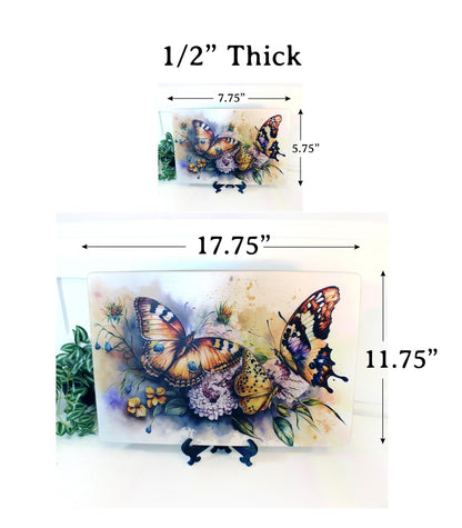 Colorful Butterflies with Spring Flowers Brighten up your Kitchen Decor, Environmentally Friendly Bamboo Cutting Board Decorated with UV Ink