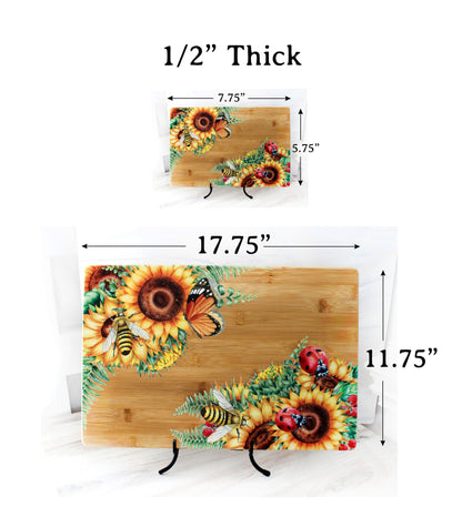 Sunflowers, Butterflies, Bees & Lady Bugs Brighten up your Kitchen Decor with this Environmentally Friendly Bamboo Board Printed with UV Ink