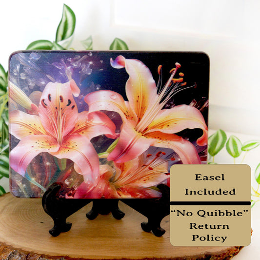 Pink and Yellow Lilies Kitchen Decor, Environmentally Friendly Bamboo Cutting Board Decorated with UV Ink, Unique Lily Floral Design