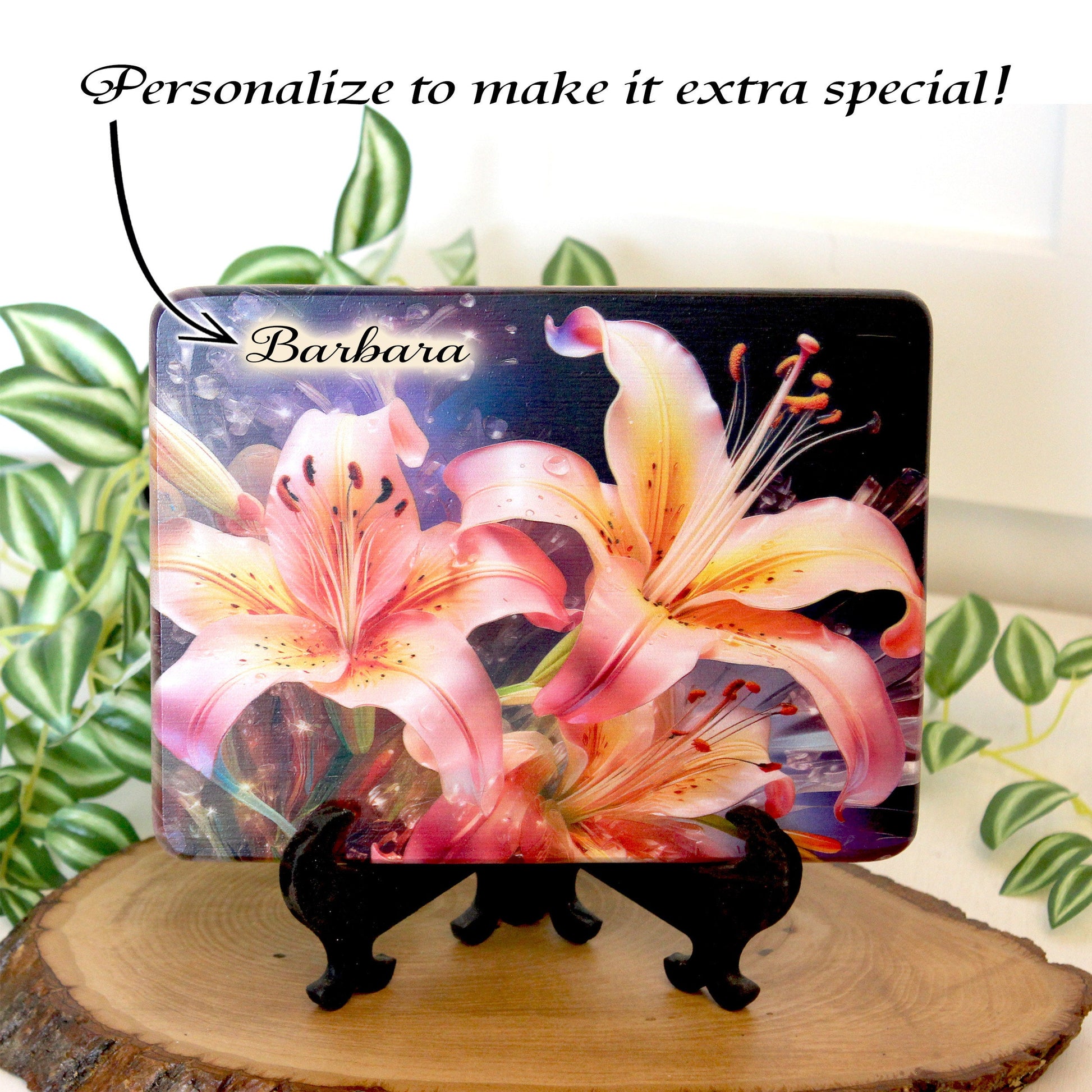 Pink and Yellow Lilies Kitchen Decor, Environmentally Friendly Bamboo Cutting Board Decorated with UV Ink, Unique Lily Floral Design
