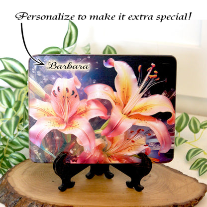 Pink and Yellow Lilies Kitchen Decor, Environmentally Friendly Bamboo Cutting Board Decorated with UV Ink, Unique Lily Floral Design