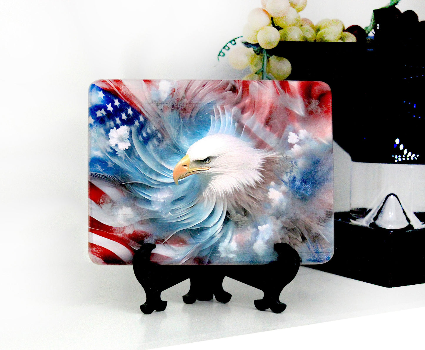 Patriotic Bald Eagle Cutting Board, Eagle with American Flag Design, Patriotic Kitchen Decor, Environmentally Friendly Cutting Board UV Ink