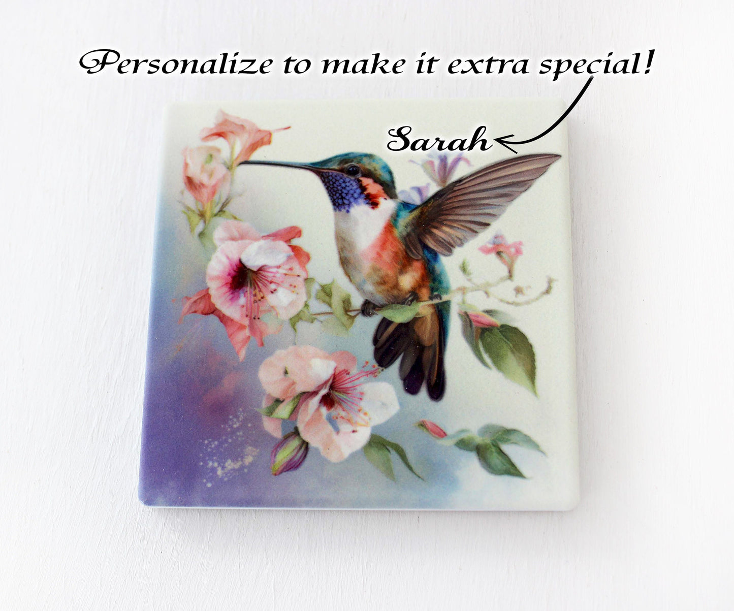 Unique Hummingbird Designs Decorate these Bamboo Drinkware/Beverage Coasters, great Gift for Hummingbird Lover and Mother's Day