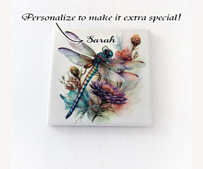 Custom Bamboo Coaster Set, Personalized Dragonfly Lover Gift, Rustic Decorative Wedding Favors, Sustainable and Environmentally Friendly