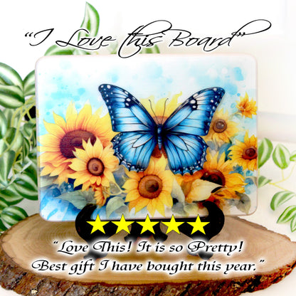Sunflower Kitchen Decor, Sunflowers and Blue Butterfly Kitchen Decor, Environmentally Friendly Bamboo Cutting Board Decorated using UV Ink