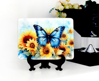 Sunflower Kitchen Decor, Sunflowers and Blue Butterfly Kitchen Decor, Environmentally Friendly Bamboo Cutting Board Decorated using UV Ink