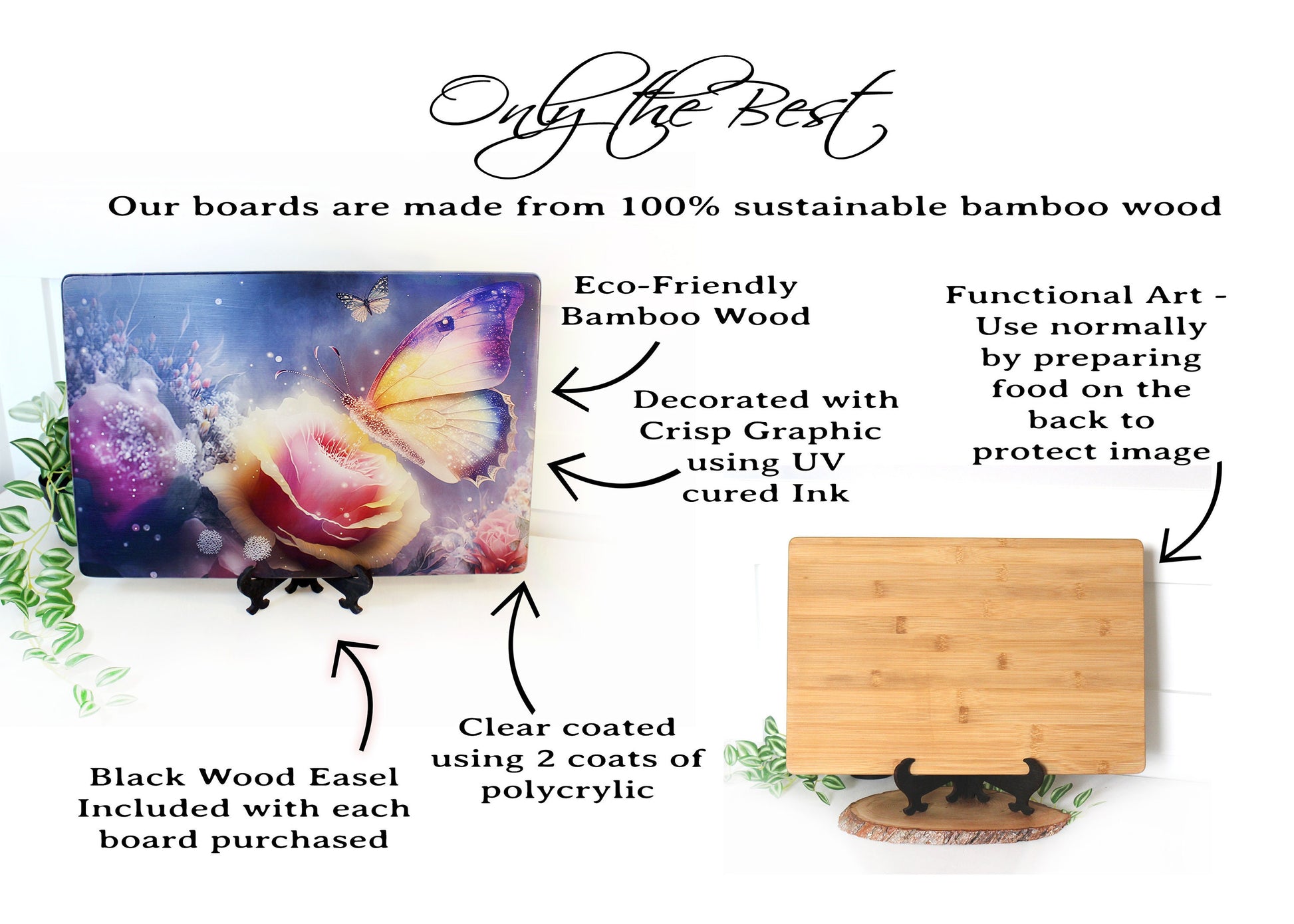 Large Colorful Butterfly with Pink Roses Brighten up your Kitchen Decor, Environmentally Friendly Bamboo Cutting Board Decorated with UV Ink
