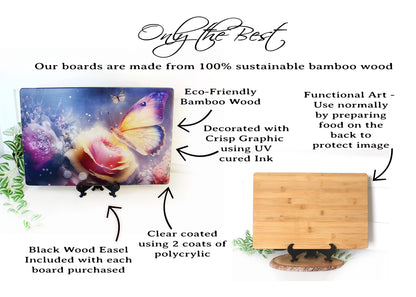 Large Colorful Butterfly with Pink Roses Brighten up your Kitchen Decor, Environmentally Friendly Bamboo Cutting Board Decorated with UV Ink