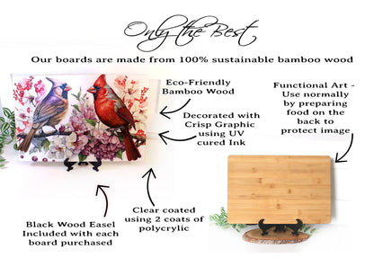 Cardinals with Spring Flowers Brighten up your Kitchen Decor, Environmentally Friendly Bamboo Cutting Board using UV Ink