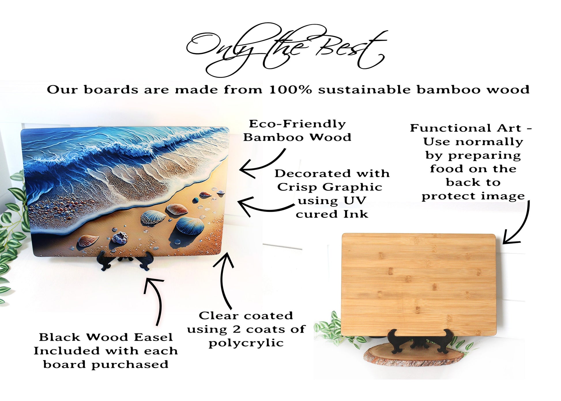 Beach & Seashell Bamboo Cutting Board – 6"x8" or 12"x18" – Coastal Kitchen Decor