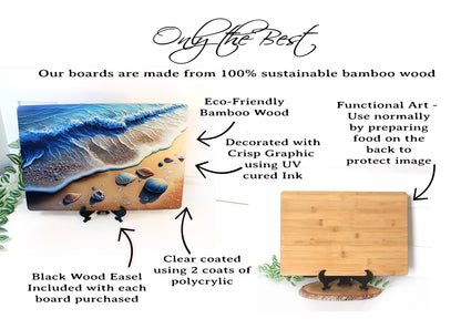 Beach & Seashell Bamboo Cutting Board – 6"x8" or 12"x18" – Coastal Kitchen Decor