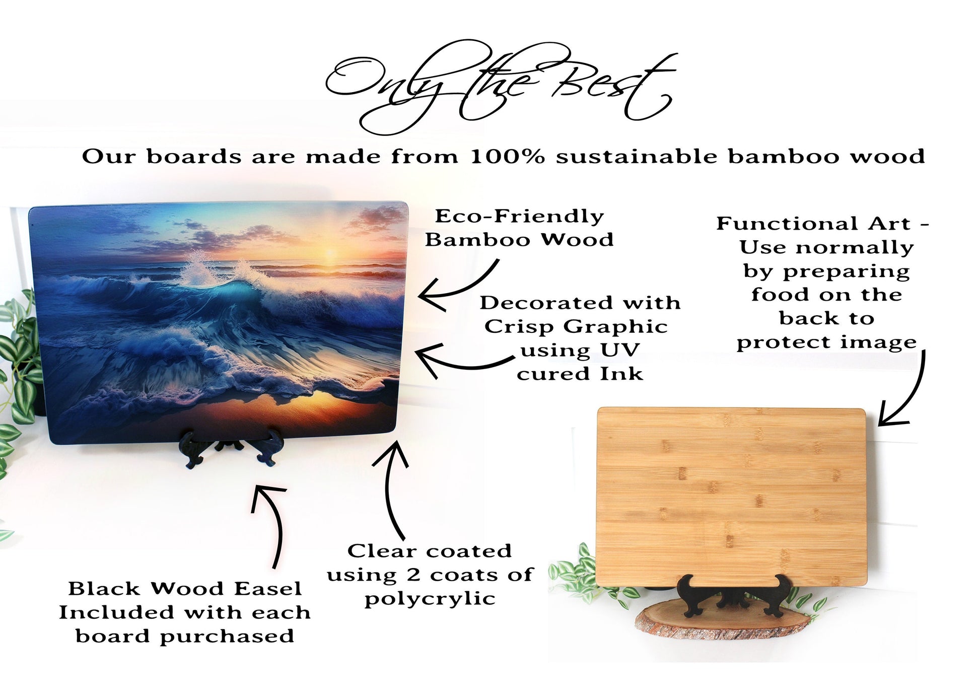 Sunset at the Beach Brighten up your Kitchen Decor with this Environmentally Friendly Bamboo Cutting Board Decorated with UV Ink