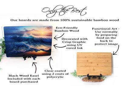 Sunset at the Beach Brighten up your Kitchen Decor with this Environmentally Friendly Bamboo Cutting Board Decorated with UV Ink