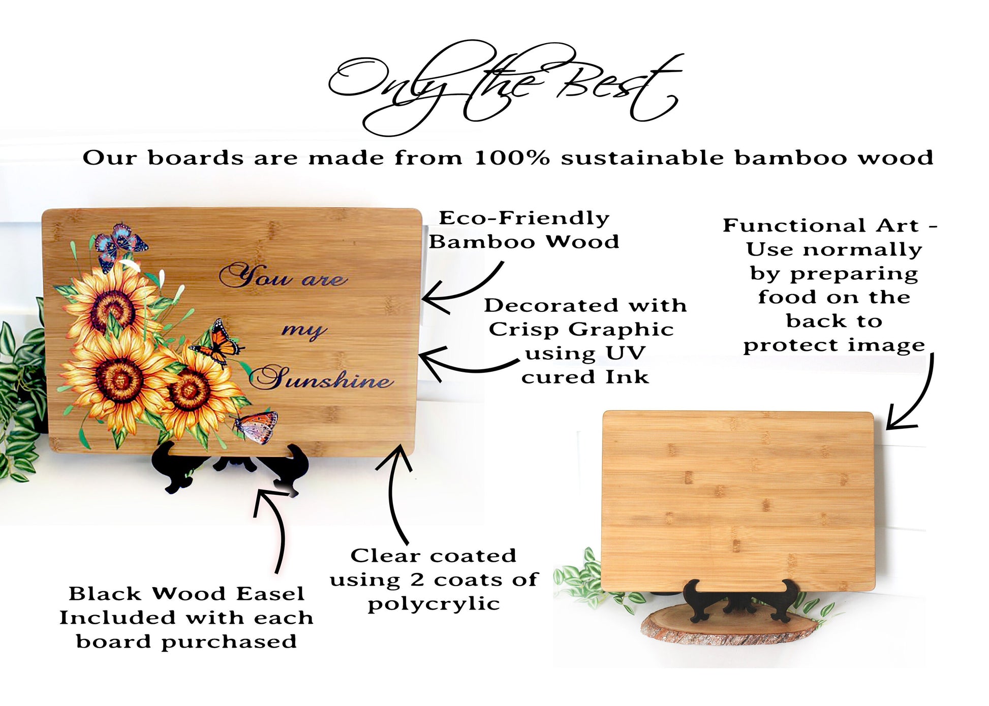Sunflowers & Butterflies or Bees Kitchen Decor, Sunflower Cutting Board, Large Personalized Bamboo Cutting Board, Environmentally Friendly
