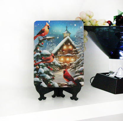 Christmas Cardinals Cutting Board, Christmas Cardinals Kitchen Decor, Environmentally Friendly Bamboo Cutting Board decorated using UV Ink