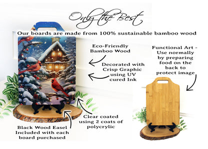 Christmas Cardinal Cutting Board, Rustic Winter Cabin Christmas Cardinals Decor, Environmentally Friendly Bamboo Cutting Board using UV Ink