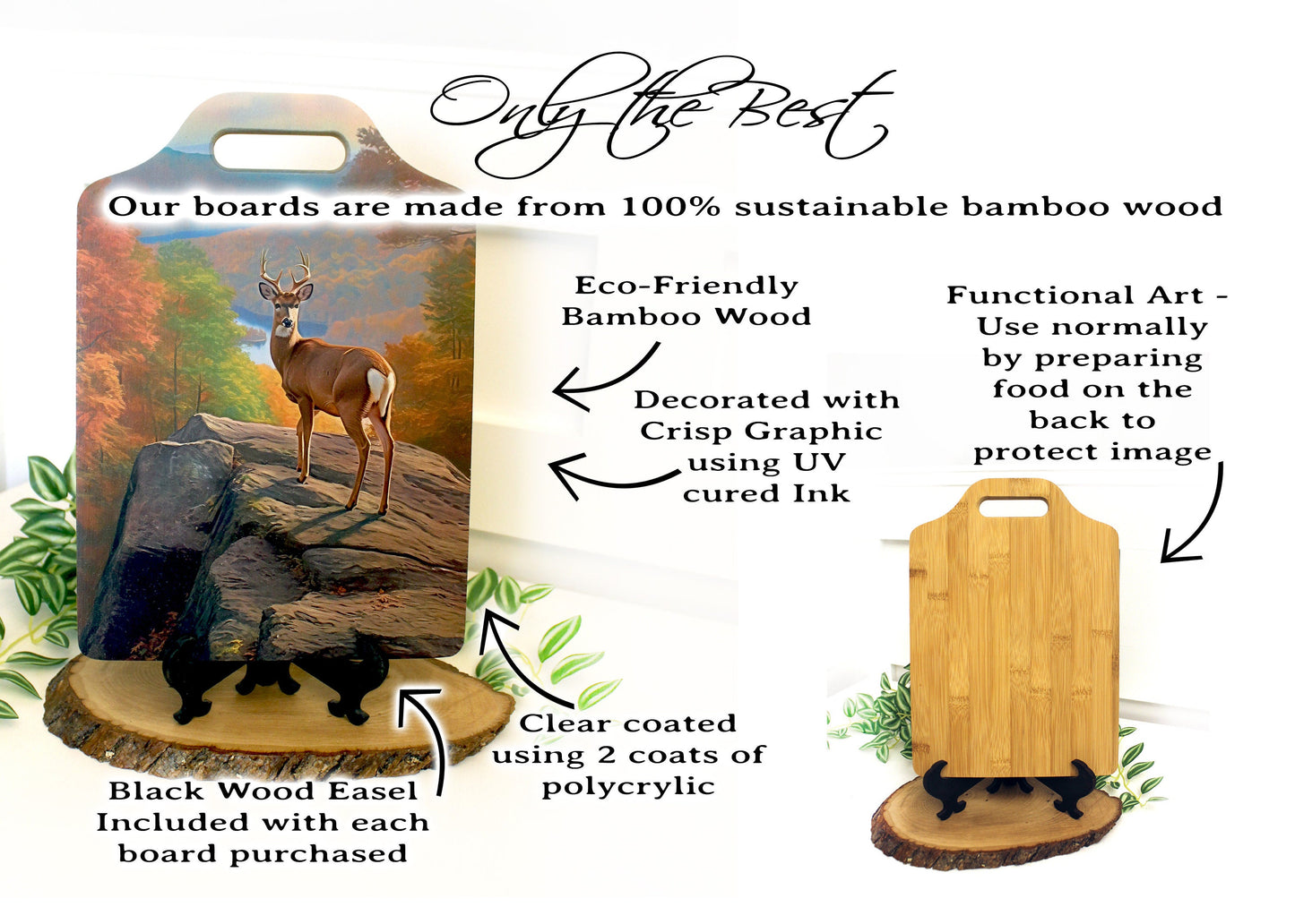 NC Mountains Cutting Board, Deer in the North Carolina Mountains Decor, Environmentally Friendly Bamboo Cutting Board decorated with UV Ink