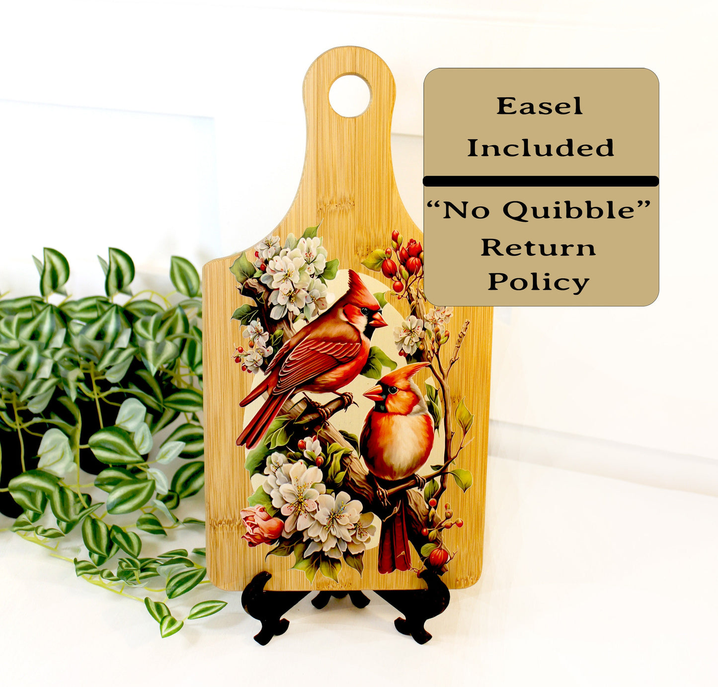 Cardinals & Cherry Blossoms Kitchen Decor, Personalized Bamboo Wood Cardinal Paddle Cutting Board is a great Environmentally Friendly Gift