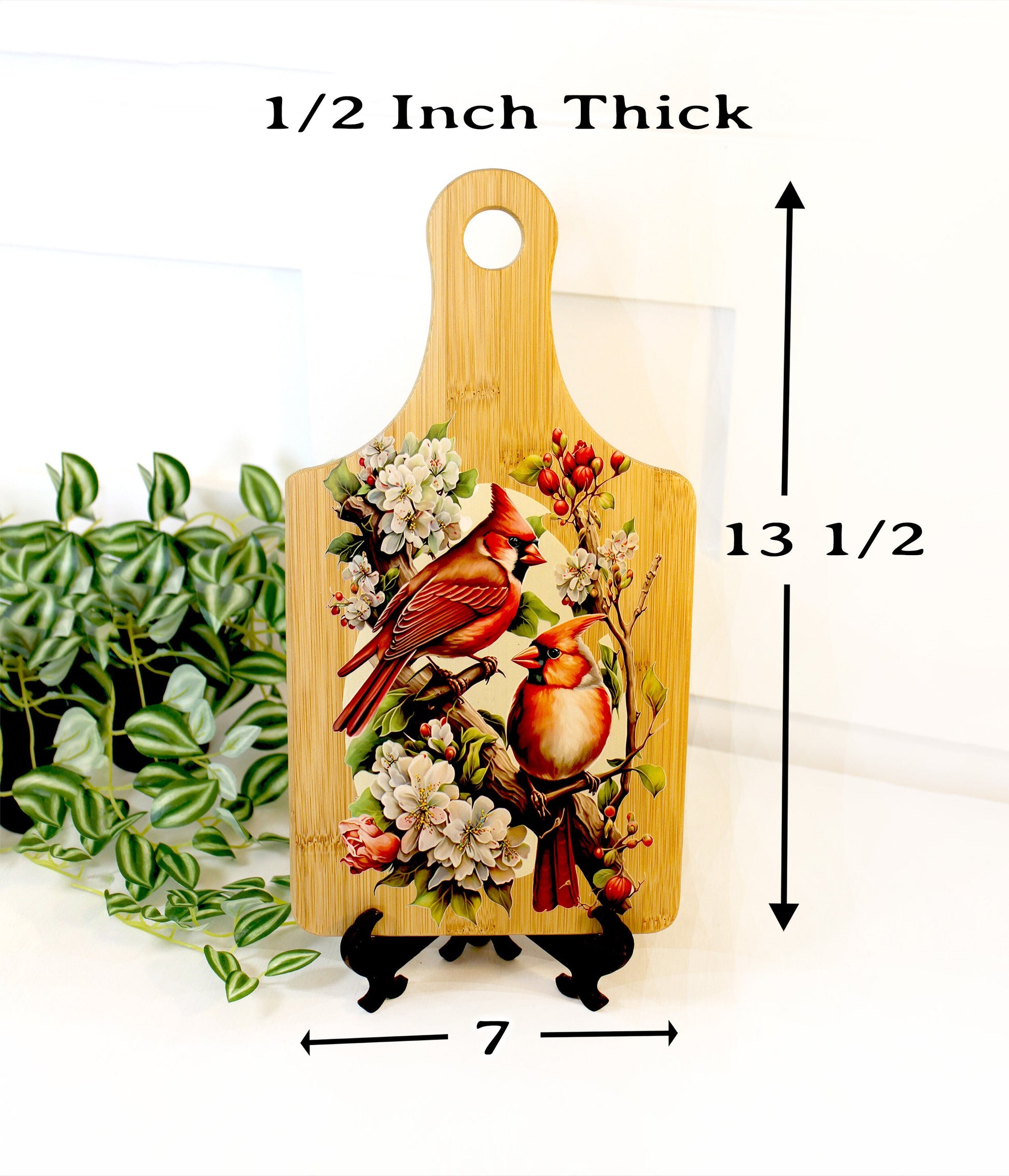 Cardinals & Cherry Blossoms Kitchen Decor, Personalized Bamboo Wood Cardinal Paddle Cutting Board is a great Environmentally Friendly Gift