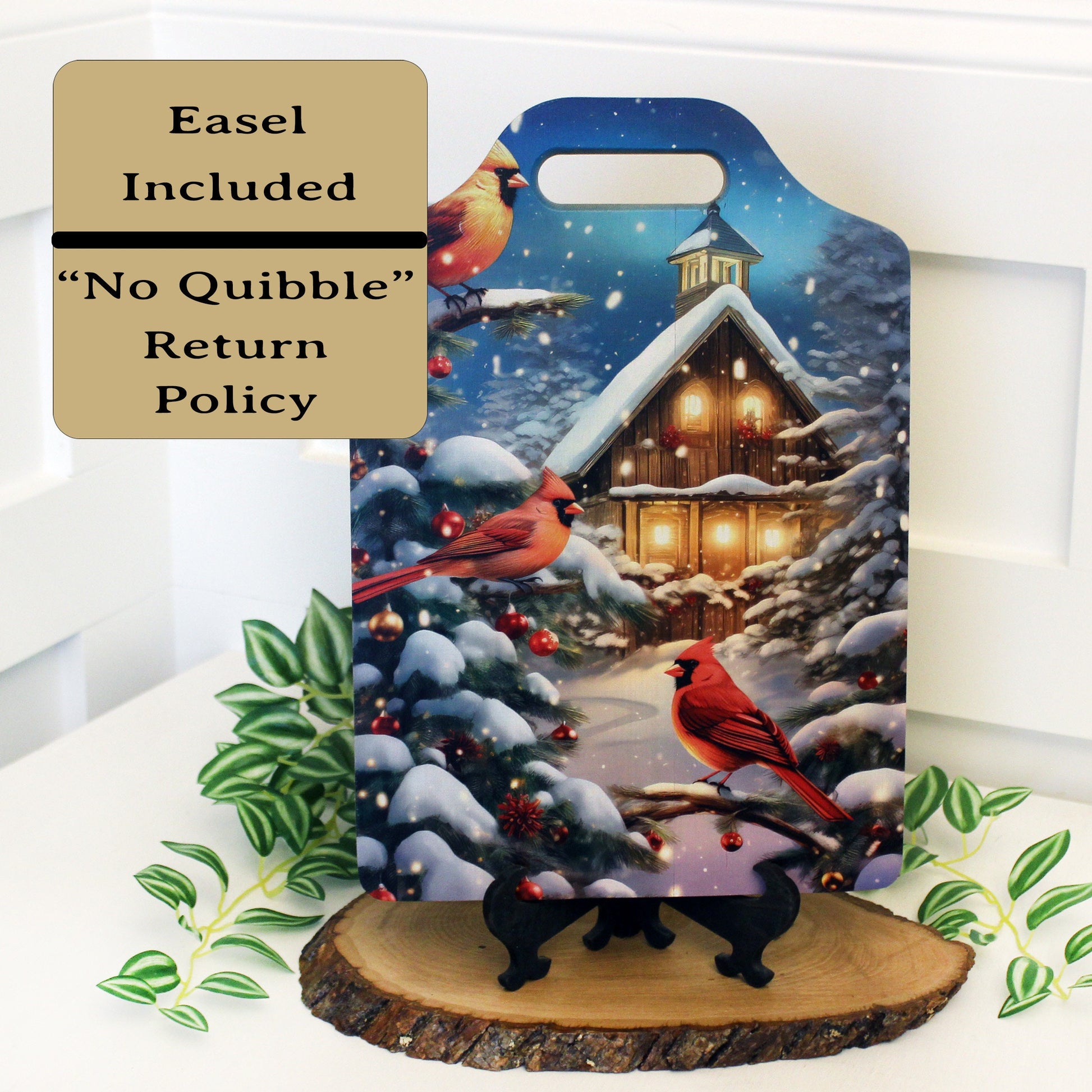 Christmas Cardinal Cutting Board, Rustic Winter Cabin Christmas Cardinals Decor, Environmentally Friendly Bamboo Cutting Board using UV Ink