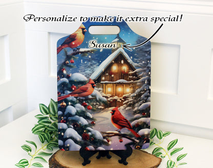 Christmas Cardinal Cutting Board, Rustic Winter Cabin Christmas Cardinals Decor, Environmentally Friendly Bamboo Cutting Board using UV Ink