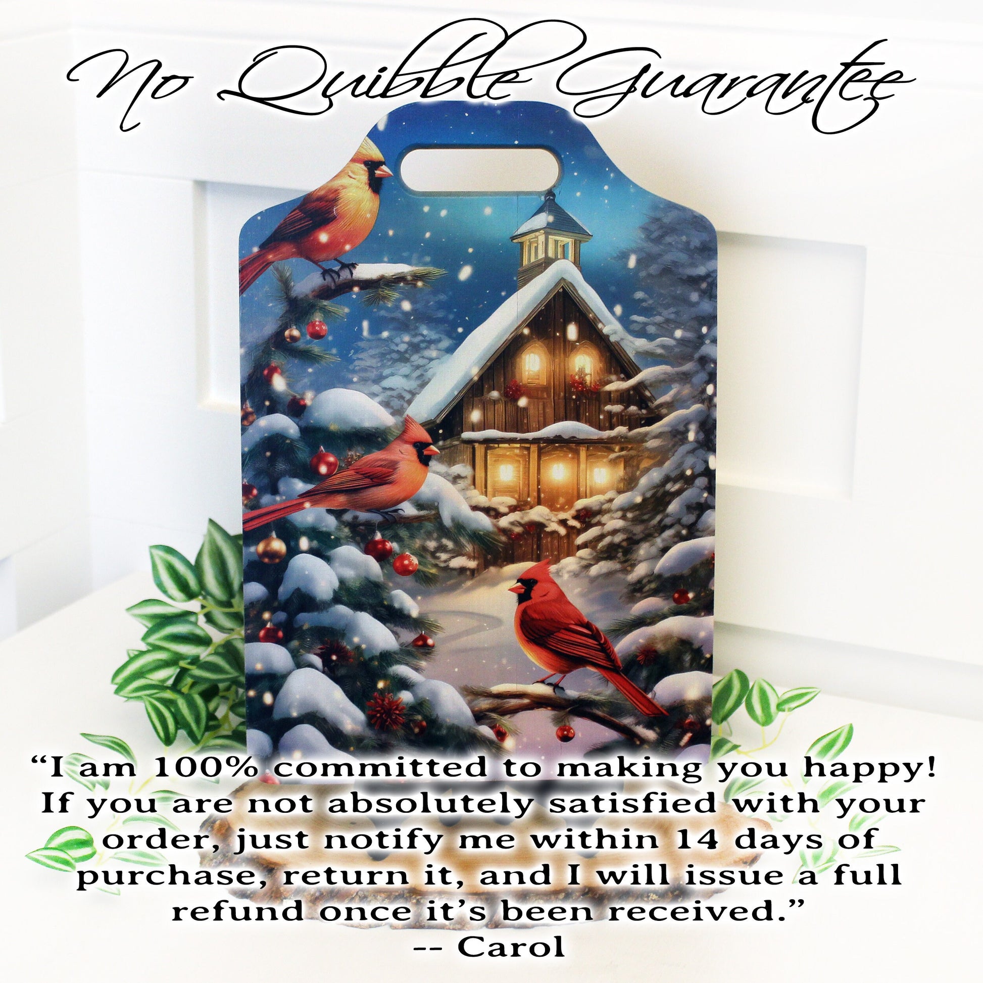 Christmas Cardinal Cutting Board, Rustic Winter Cabin Christmas Cardinals Decor, Environmentally Friendly Bamboo Cutting Board using UV Ink