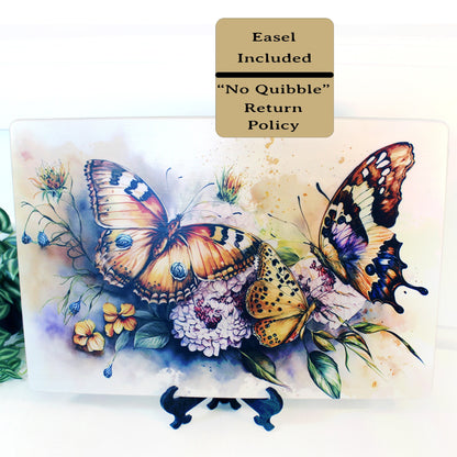Colorful Butterflies with Spring Flowers Brighten up your Kitchen Decor, Environmentally Friendly Bamboo Cutting Board Decorated with UV Ink