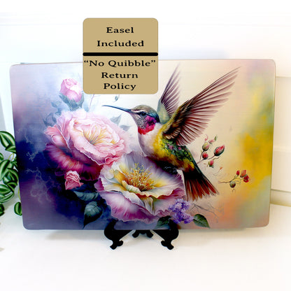 Graceful Hummingbird with Pink Roses Brighten up your Kitchen Decor, an Environmentally Friendly Bamboo Cutting Board Decorated with UV Ink