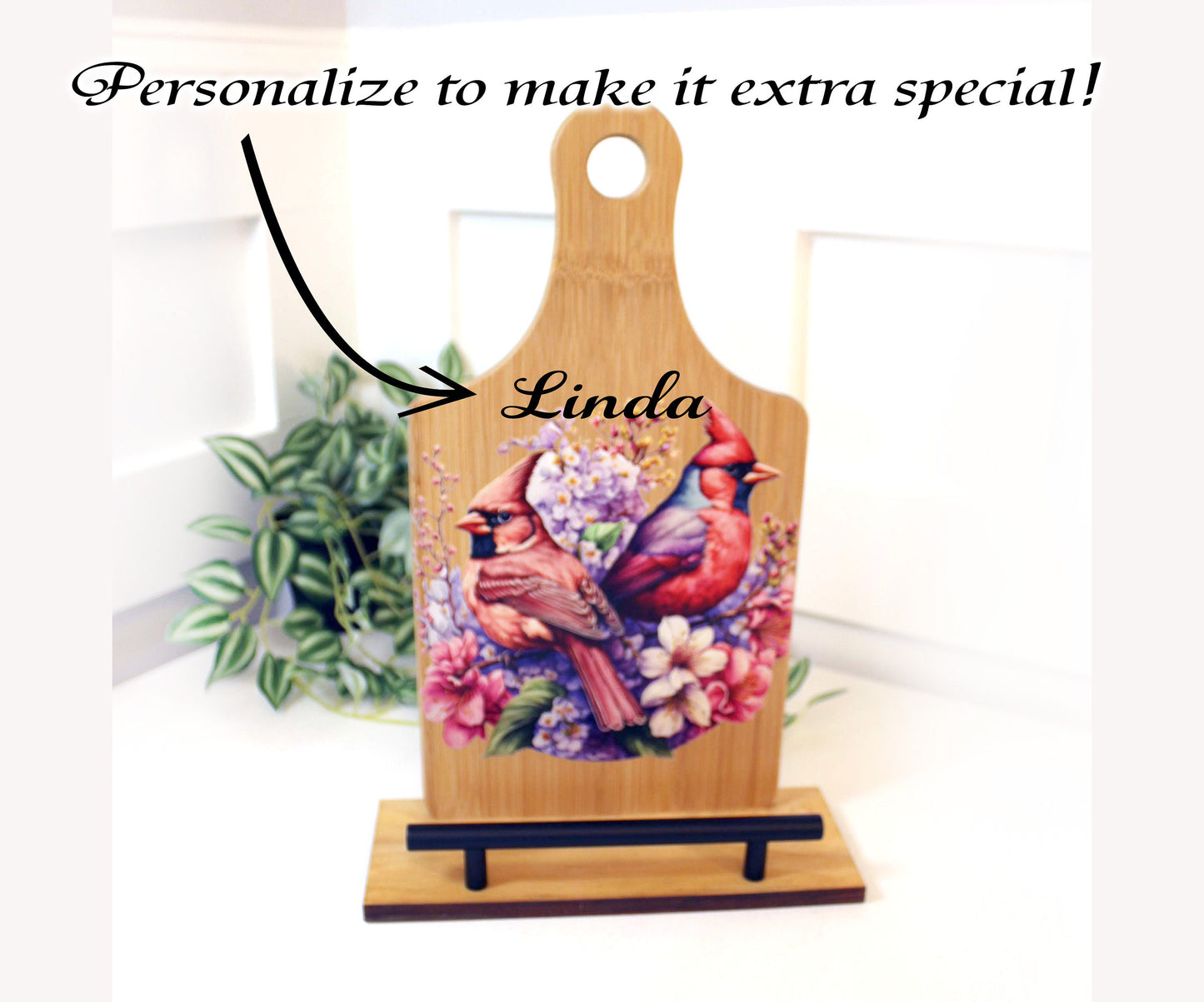 Personalized Custom Cookbook Stand, Decorative Spring Cardinal Lover Gift, Recipe Book Holder, Rustic Farmhouse Decor, Tablet Ipad Stand