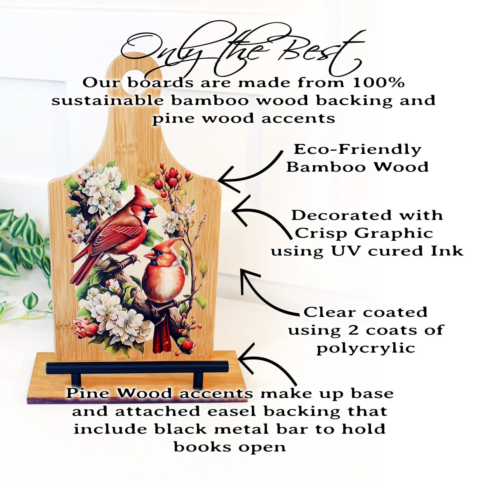 Personalized Decorative Cookbook Stand, Cardinals Lover Cherry Blossom, Recipe Book Holder, Kitchen Home Decor, Tablet Ipad Stand Gift