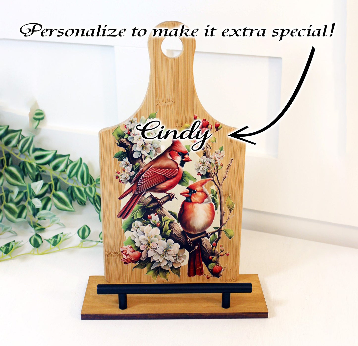 Personalized Decorative Cookbook Stand, Cardinals Lover Cherry Blossom, Recipe Book Holder, Kitchen Home Decor, Tablet Ipad Stand Gift