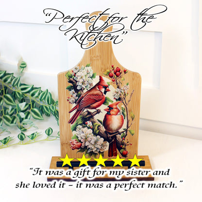 Personalized Decorative Cookbook Stand, Cardinals Lover Cherry Blossom, Recipe Book Holder, Kitchen Home Decor, Tablet Ipad Stand Gift