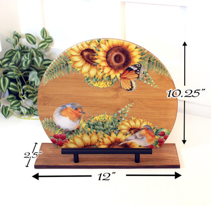 Sunflowers and Bumble Bees Cookbook Stand for the Kitchen from Environmentally Sustainable Bamboo with Pine Wood Accents to create an Easel