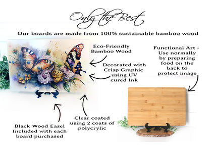 Colorful Butterflies with Spring Flowers Brighten up your Kitchen Decor, Environmentally Friendly Bamboo Cutting Board Decorated with UV Ink