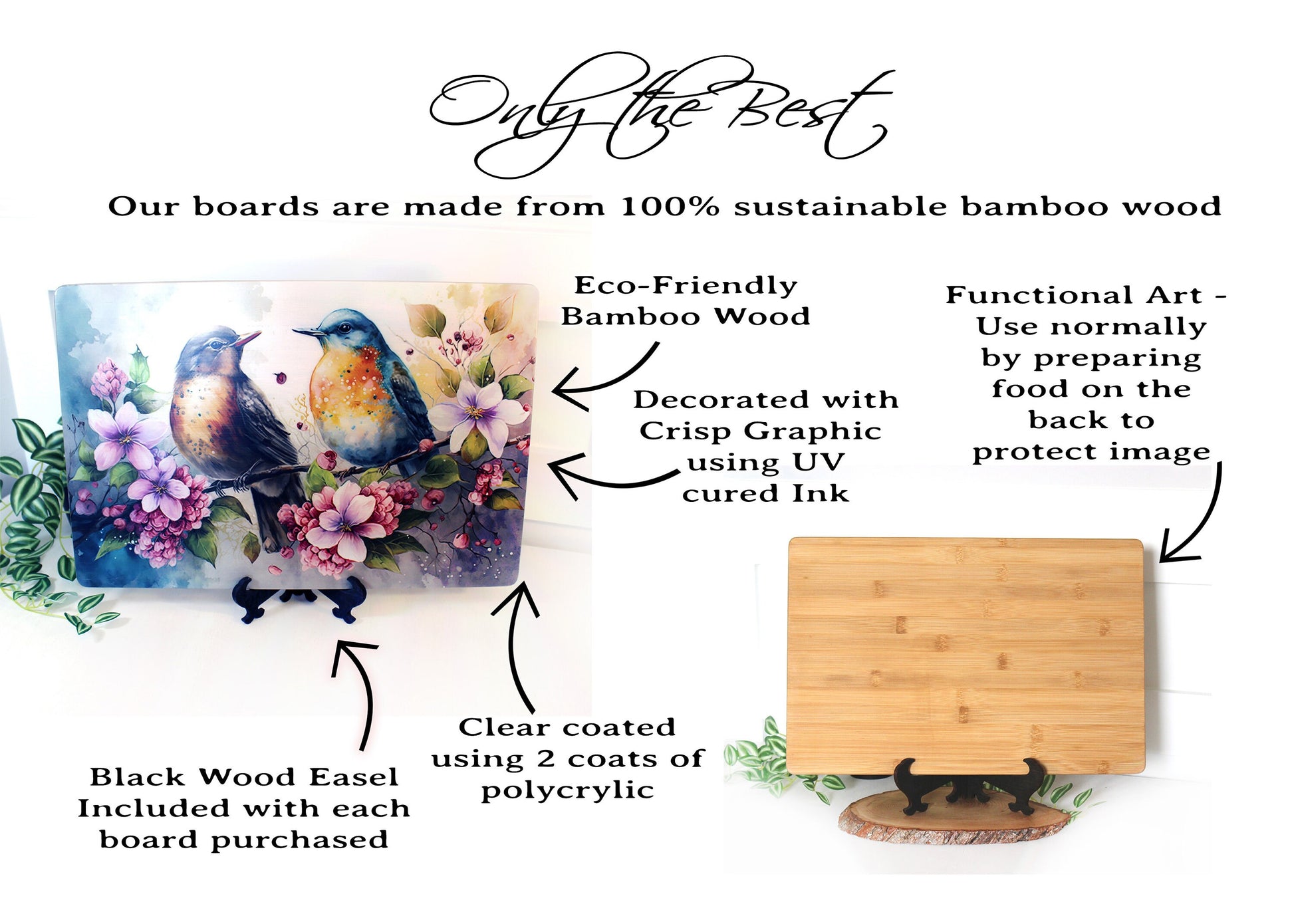 Birds with Spring Flowers Cutting Board will Brighten up your Kitchen Decor, Environmentally Friendly Cutting Board UV Ink Watercolor Design