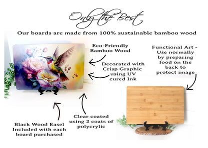 Graceful Hummingbird with Pink Roses Brighten up your Kitchen Decor, an Environmentally Friendly Bamboo Cutting Board Decorated with UV Ink