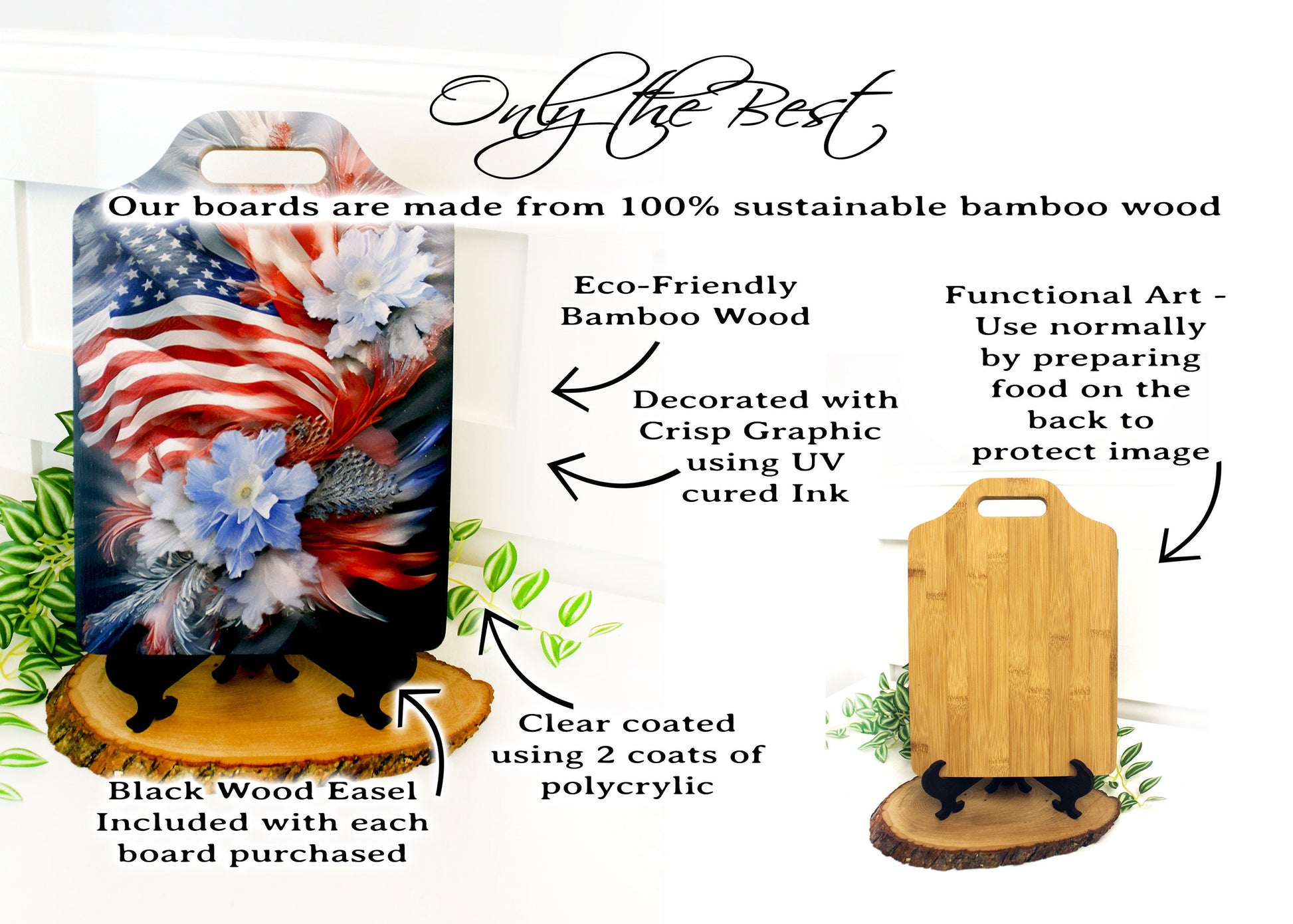 Patriotic Flag Kitchen Decor, Environmentally Friendly Handled Bamboo Cutting Board Decorated with UV Ink with Unique Patriotic Flag Design