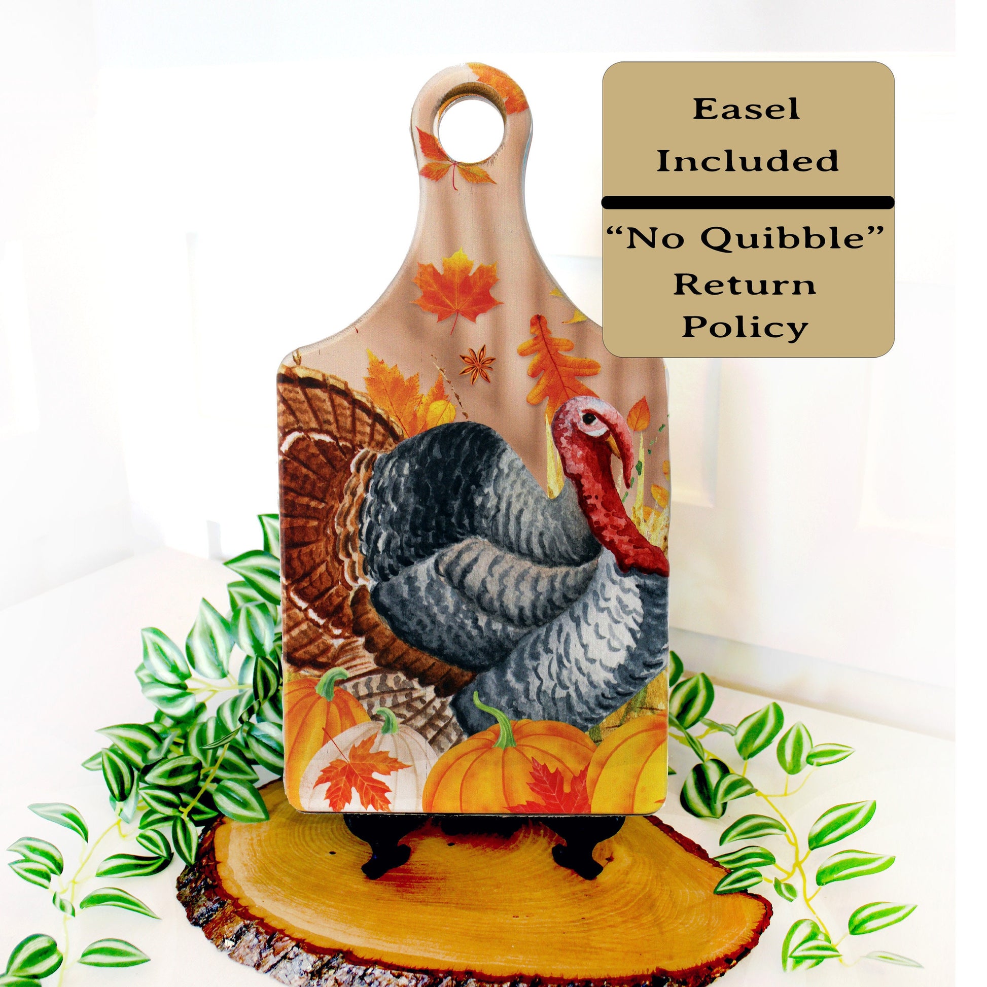 Fall Turkey on a Paddle Cutting Board Brighten up your Kitchen Decor with this Environmentally Friendly Bamboo Board Printed with UV Ink
