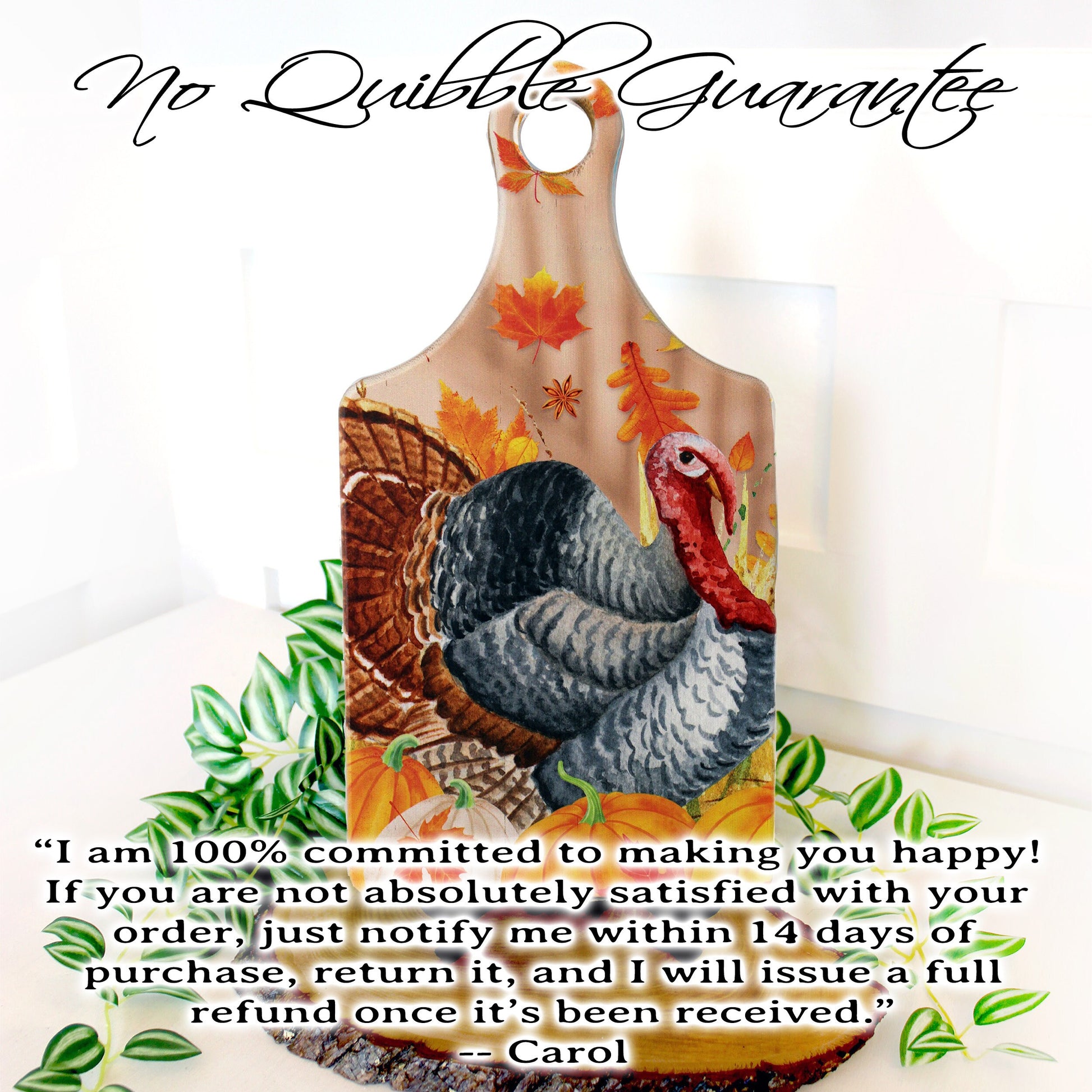 Fall Turkey on a Paddle Cutting Board Brighten up your Kitchen Decor with this Environmentally Friendly Bamboo Board Printed with UV Ink