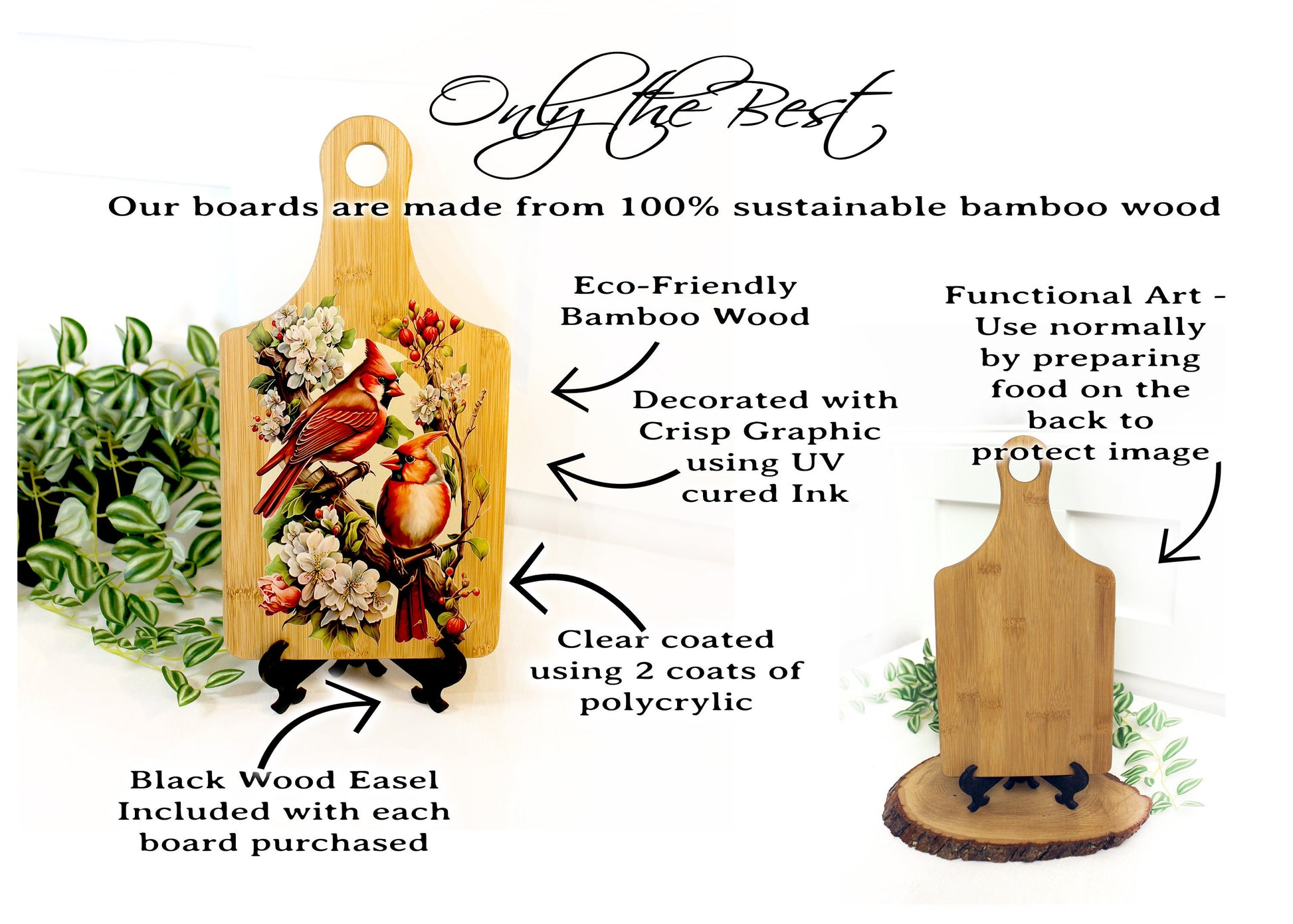 Cardinals & Cherry Blossoms Kitchen Decor, Personalized Bamboo Wood Cardinal Paddle Cutting Board is a great Environmentally Friendly Gift