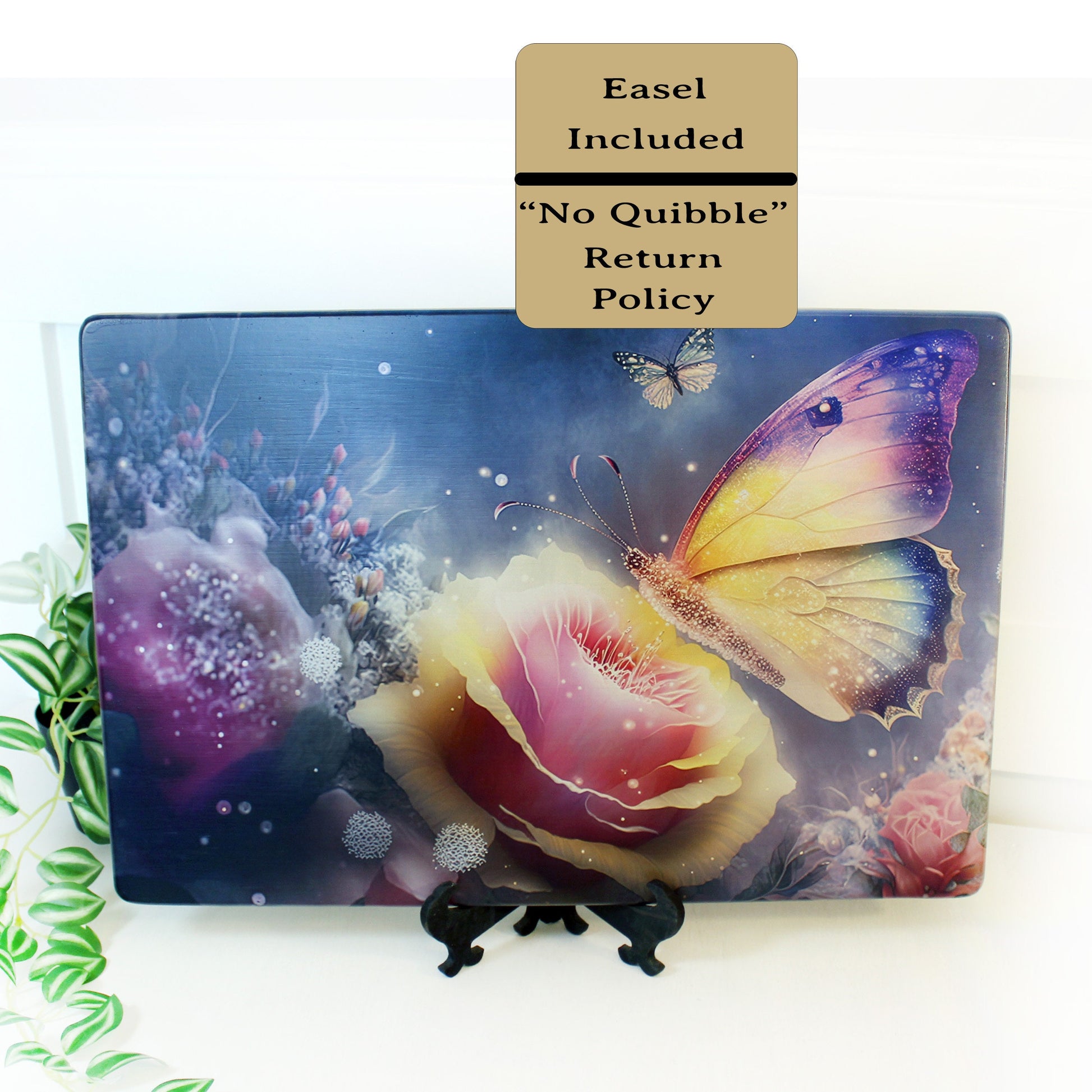 Large Colorful Butterfly with Pink Roses Brighten up your Kitchen Decor, Environmentally Friendly Bamboo Cutting Board Decorated with UV Ink