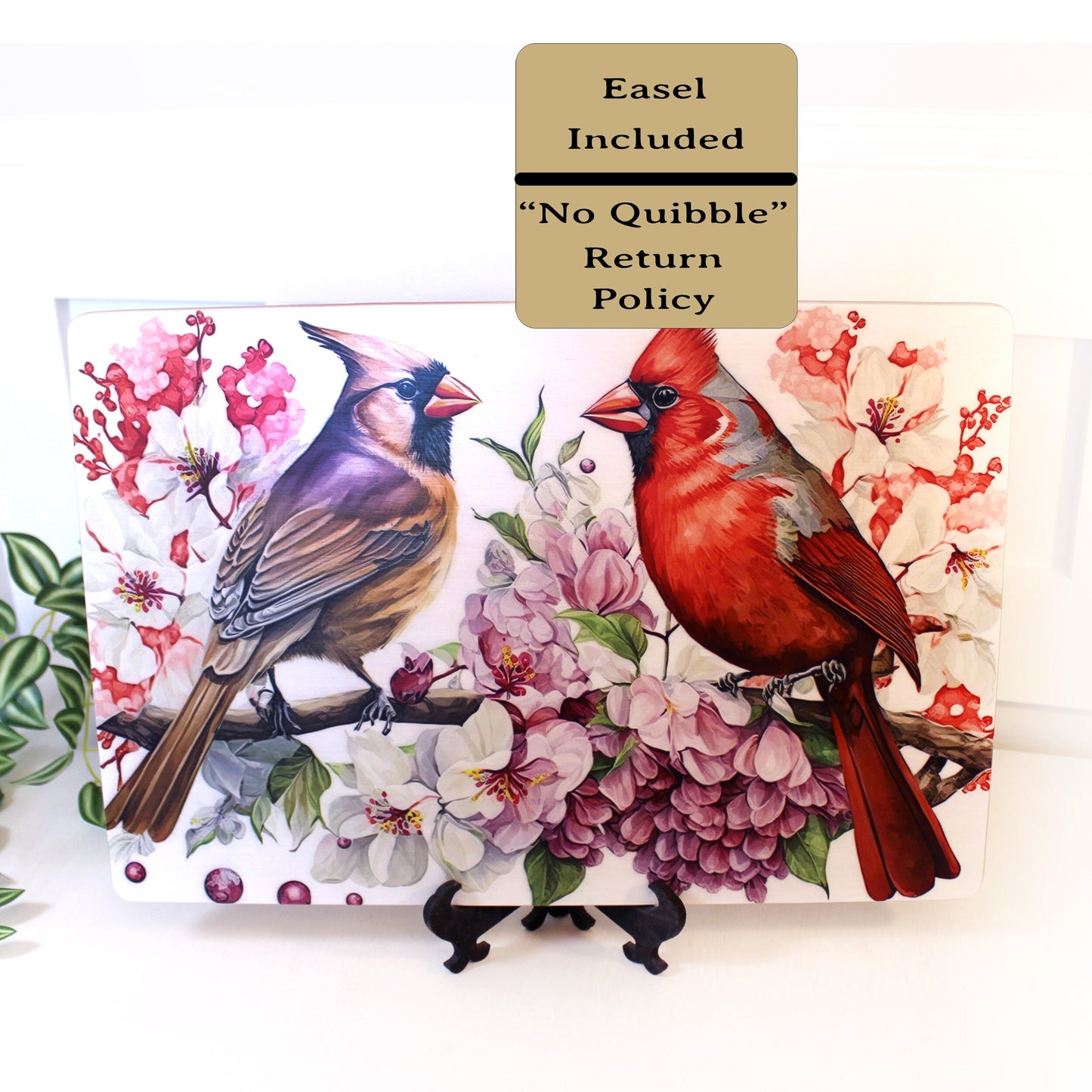 Cardinals with Spring Flowers Brighten up your Kitchen Decor, Environmentally Friendly Bamboo Cutting Board using UV Ink
