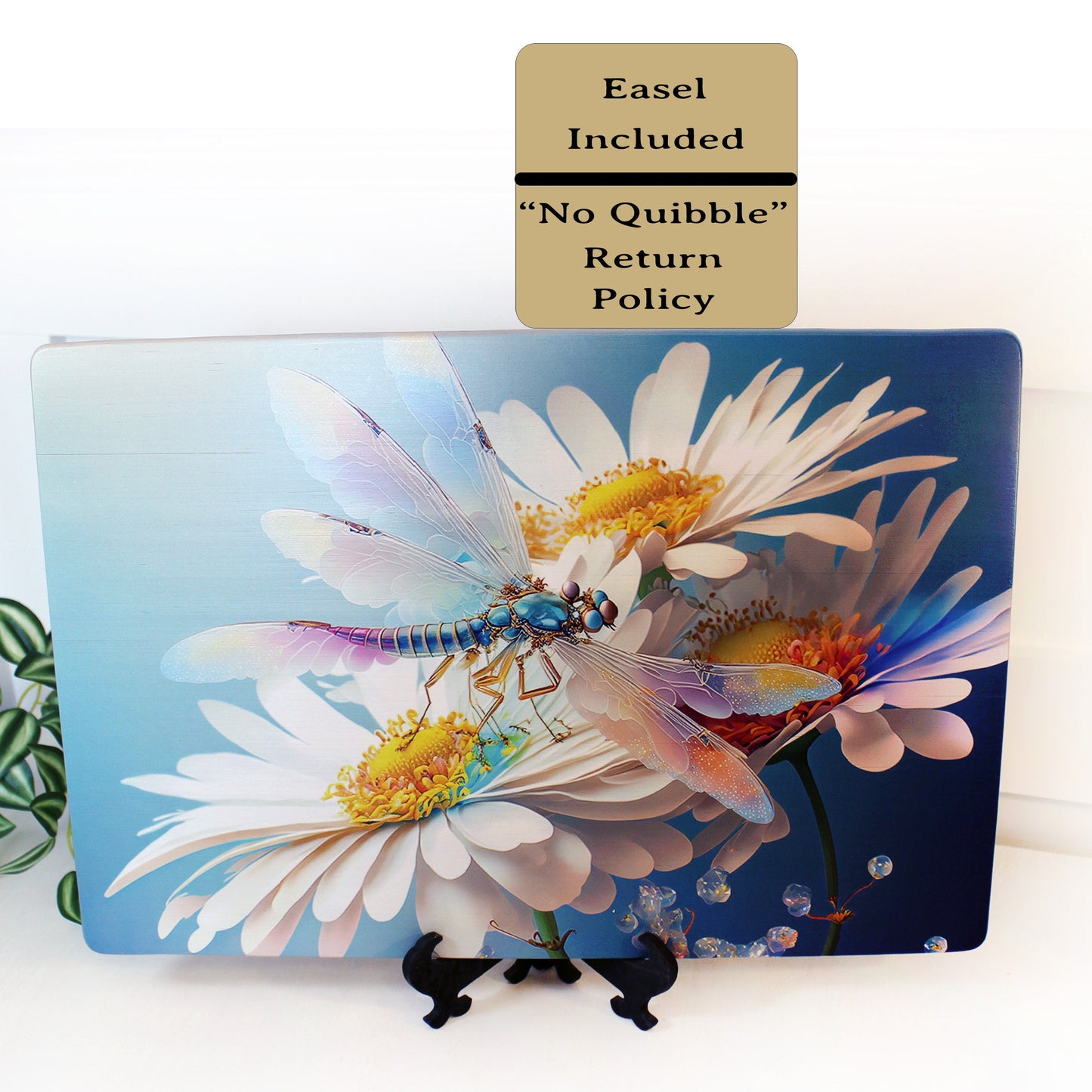 Dragonfly and Daisy Flowers Brighten up your Kitchen Decor, an Environmentally Friendly Bamboo Cutting Board Decorated with UV Ink