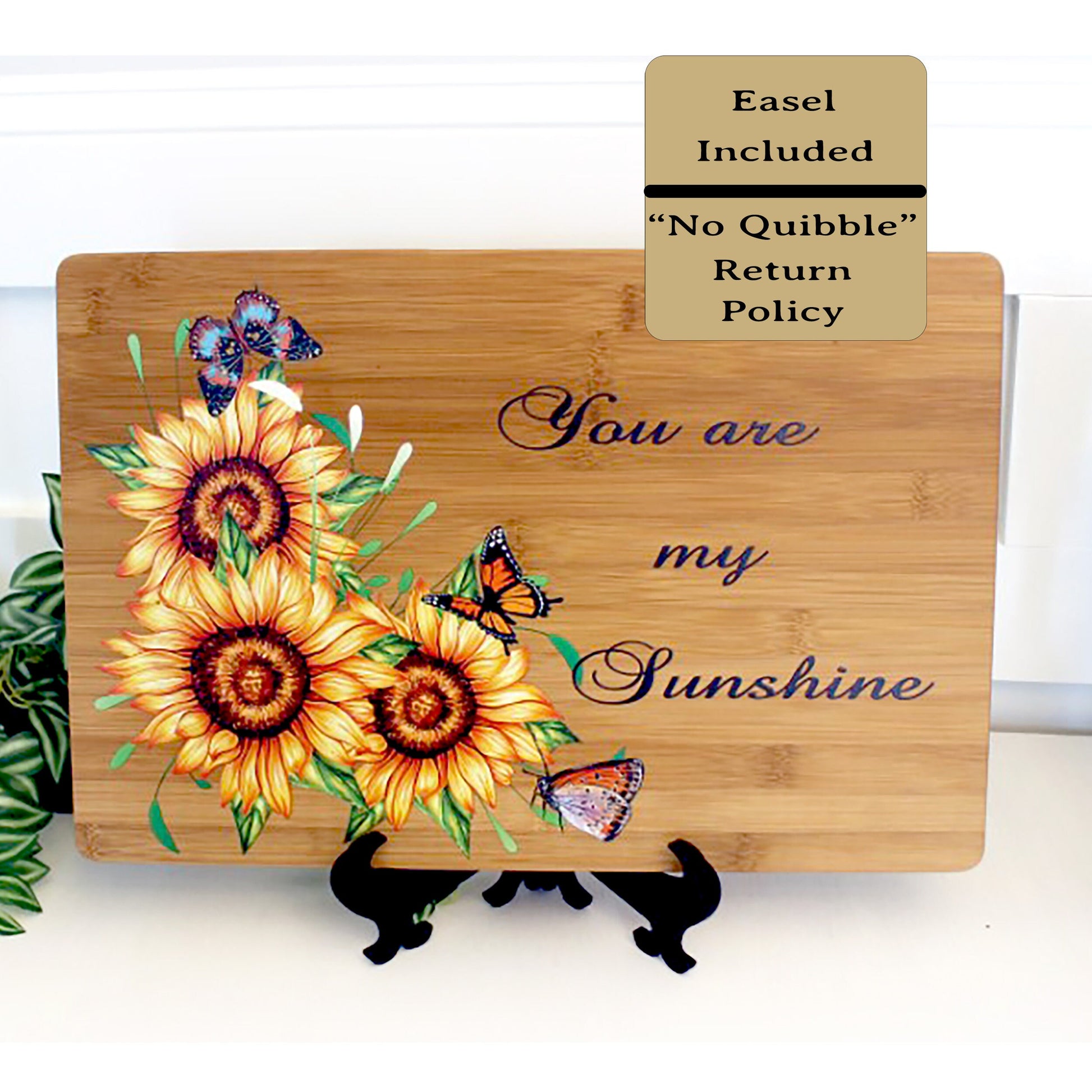 Sunflowers & Butterflies or Bees Kitchen Decor, Sunflower Cutting Board, Large Personalized Bamboo Cutting Board, Environmentally Friendly