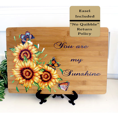 Sunflowers & Butterflies or Bees Kitchen Decor, Sunflower Cutting Board, Large Personalized Bamboo Cutting Board, Environmentally Friendly